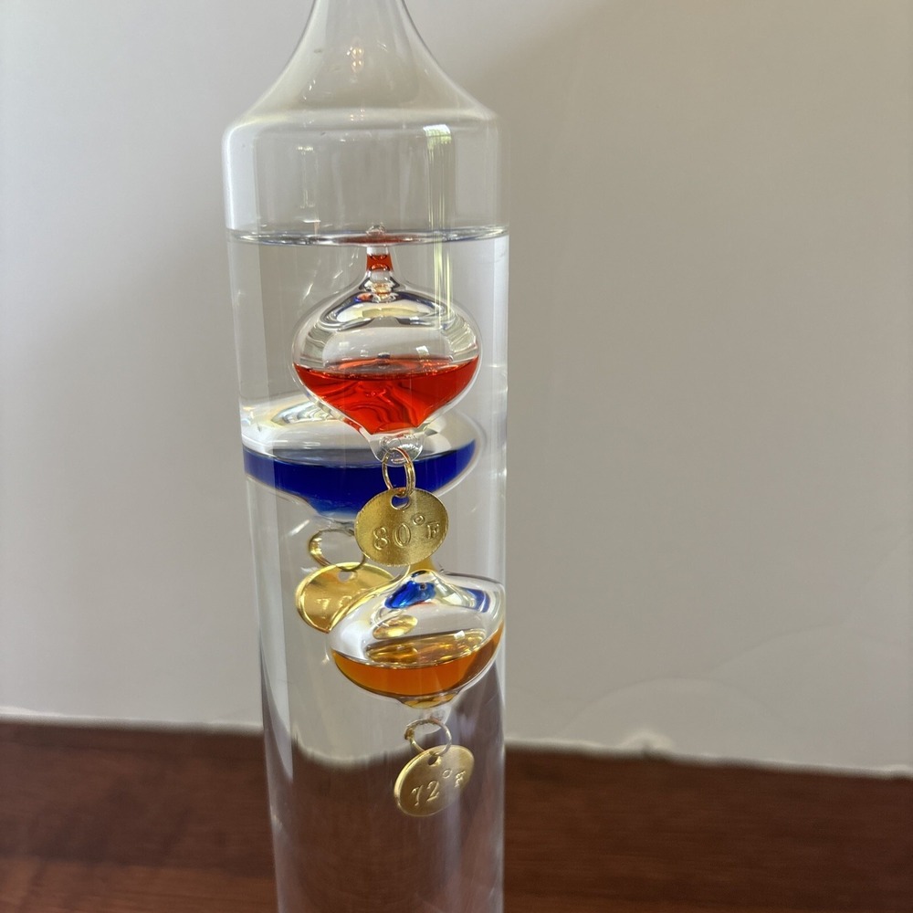 Galileo Thermometer Sink Glass Orb Floating Glass Bubbles 13" Tall Free Standing - Picture 3 of 7